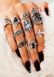 Bohemian Creative 10pcs/Set Band Ring Sets Crown Knot Black Rhinestone Designer Jewerly For Women Midi Finger Alloy Ring Accessories7152133