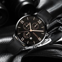 Wristwatches Men Casual Sport Watches Geneva Leather Band Calendar Quartz Three Eyes Luxury Style Watch For Business Outdoors Work