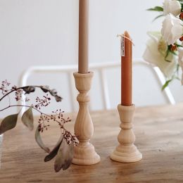 Candles Wood Natural Unfinished Candlesticks Holders Retro Unpainted Classic Craft Creative DIY Candle Holder Home Wedding Decoration