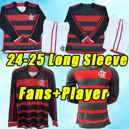 lONG SLEEVE Flamengo soccer jerseys Outubro Rosa fans player David Luiz DIEGO E.RIBEIRO GABI 24/25 football shirts VIDAL PPEDRO DE ARRASCAETA men kids child adult