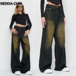 Women's Jeans REDDACHiC Tall Girl Friendly Frayed Baggy Women Green Wash Distressed Low Rise Whiskers Wide Leg Pants Y2k Vintage Clothes