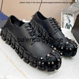 prades shoes Shoes pradshoes Beaded Cowhide Male Edge Fashion Thick Bottom Genuine Leather Dark Metalsneakers Black Mens Trainers