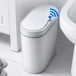 7L Trash Can Smart Sensor Trash Can Automatic Household Electronic Kitchen Trash Bin Toilet Waterproof Narrow Seam Sensor Bin 240429