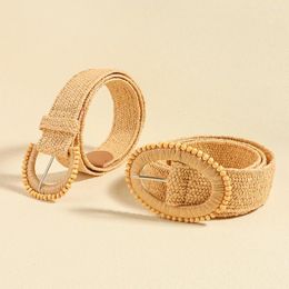 Belts 2pcs Boho Straw Belt For Women Simple Solid Color Wide Classic Half Round Buckle Waistband Dress