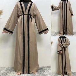 Ethnic Clothing Ramadan Abaya Dubai Turkey Muslim Hijab Dress Women Belted Cardigan Long Sleeve Islam Kaftan Arab Maxi Robe Kimono