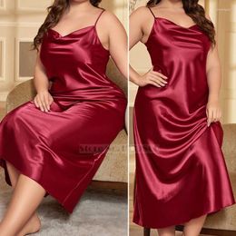 Women's Sleepwear PLUS SIZE Women Long Suspender Nightgown Chemise Summer Spaghetti Strap Nightdress Nightwear Loose Satin Homewear