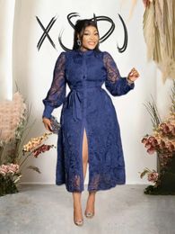 Womens Midi Dresses with Sleeves Ladies Vintage Lace Dress Plus Size Autumn Winter Long Elegant Wholesale 240430