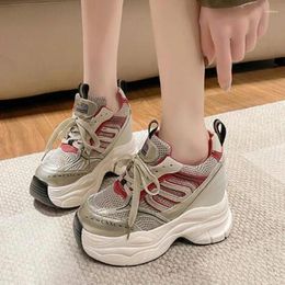 Casual Shoes 10CM High Heels Spring Autumn Chunky Sneakers For Women Platform Sports Breathable Mesh Fashion Woman Lace-up Dad