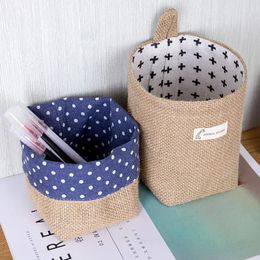 Home Decor Stripe Hanging Pocket Small Sack Sundries Organiser Cosmetic Organiser Cotton Linen Storage Bag Storage Baskets