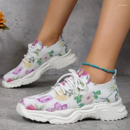 Casual Shoes For Women 2024 Mesh Women's Vulcanize Outdoor Sneakers Printing Lace Up Ladies Zapatos Mujer