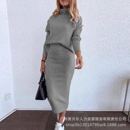 Work Dresses Wepbel Grey Casual Sweaters Dress Sets Women High Waist Knitted Skirts Turtleneck Sweater Pullovers Two Piece Pencil