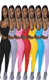 Women Tracksuits Two Pieces Sets Yoga Sweatsuit Jogging Suit Plain Outfits Tank Top Leggings Sexy Sportswear Summer Clothes Soli9886145