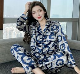 Women s Sleepwear Womens Silk Pajamas Sets Suit Cartoon Sexy Long Sleeve Satin Underwear Plus Size Lingere Home Clothes 2PC Lounge9081273