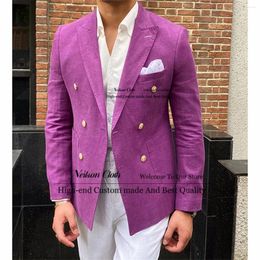 Men's Suits Formal Linen Peaked Lapel Male Prom Blazers 2 Pieces Sets Double Breasted Wedding For Men Slim Fit Groomsmen Costume Homme