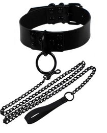 Chokers Fashion Sexy Rivet Women Man Dark Black Punk Gothic Alter Slave PU Leather Traction Rope Chain Bondage Necklace Jewelry5790388