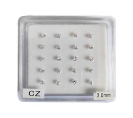 925 sterling silver 3mm trangle clear cubic zirconia nose piercing jewelry nose pin 20pcspack1618055