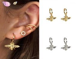 Hoop Huggie Bee Earrings Gold 18k 925 Sterling Silver Dainty Earrings Dangle Animal Hoops For Women A3016384818