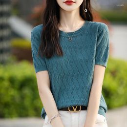 Women's T Shirts 2024 Summer Cotton Sweater T-shirt Casual O-neck Pullover Short Sleeved Loose Knit Versatile Fashion Top