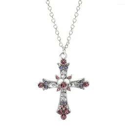 Choker Cross Necklace Pink Purple Love Heart Pendant Necklaces For Women Gothic Jewelry Party Girls Accessories