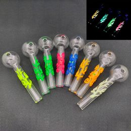 Wholesale Colourful Thick Heady Octopus/Tree style Smoking hand Pipes Grow In The Dark Pyrex Glass Oil Burner Pipe 4Inch Glass Water Bubbler bongs
