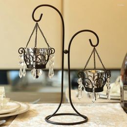 Candle Holders Retro Romantic Holde Crystal Pendant Dinner American Metal Hanging Stand Bougeoir Home Decoration 50