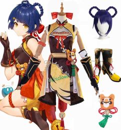 Game Genshin Impact Xiangling Cosplay Costume Shoes Wig Anime Women Dress Halloween Party Outfit Uniform Xiang Ling Costume Y09035770421