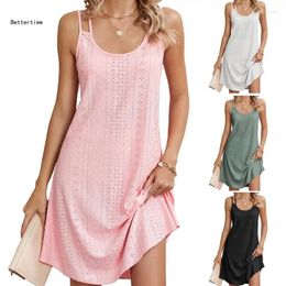 Casual Dresses B36D Straps Flowys Swing Dress Beach Coverups Sleeveless Neck A Line Midi