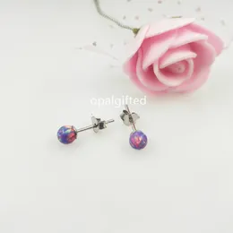 Stud Earrings 1 Pair Small 4mm OP38 Purple Opal Bead With 925 Sterling Silver For Girl Or Women Gift