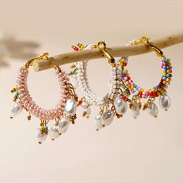 Hoop Earrings GO2BOHO 2024 Summer Beach Women's Imitation Pearl Circle Colourful Bead Round Fashionable Charming Jewellery