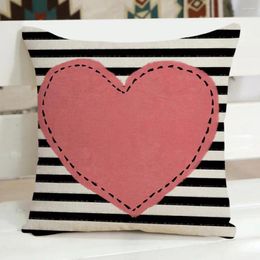 Pillow Sofa Case Valentine's Day Red Love Heart Print For Holiday Decoration Flax Modern Zipper Options Bedroom