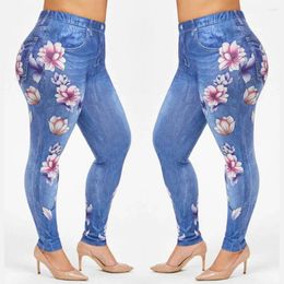 Pants Summer Faux Denim Print Leggings Plus Size Women Street Casual High Waist Trousers Oversized Sexy Slim Elastic