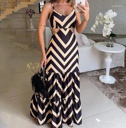 Casual Dresses Party For Women 2024 Elegant Style Sexy Dress Hawaiian Dance Strap Striped Printed Temperament Long