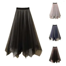 Skirts Fashion Irregular Skirt Women Contrast Color Elastic Waist A Line Spring Fall Mesh Mid Length Ruffled Tutu Tulle