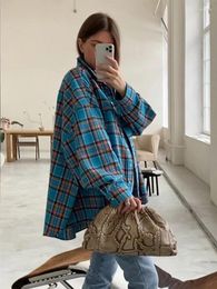 Women's Blouses Vintage Plaid Womans Loose Long Sleeve 2024 Autumn Winter Casual Single Breasted Shirt With Pockets Female Tops