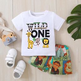 Clothing Sets Baby Wild One Birthday Outfit Boy 2 Piece Summer Outfits Set Casual Animal Print Short Sleeve Tee Shirt And Shorts Suit