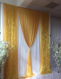 wedding decoration 3m H x3mW white curtain with gold ice silk sequin swag drape backdrop party and event decor212Z8283386