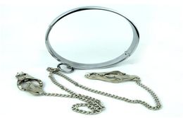 New Stainless Steel Neck Ring Collar Restraint with Nipple Clips Clamps Stretching Stimulator Breast Bondage Pins Locking BDSM Sex7439314