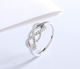 925 Sterling Silver ed Infinity Symbol Bride Ring Cubic Zirconia Inlay Wedding Ring For Women Ladies Prong-setting Ring3942265