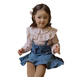 Baby Girl Summer Autumn Denim Suspender Skirt Cotton Casual Clothes Children Girls Ruffles Straps Pageant Skirts Kids CC204 240419