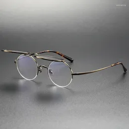 Sunglasses Frames Japan Designer Pure Titanium Man Vintage Round Half Frame Eyeglasses Women Flip Up Optical Lenses Glasses