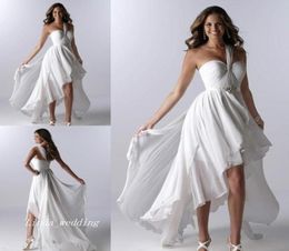 Simple White Beach Wedding Dresses Asymmetrical Short Front Long Back High Low One Shoulder Ruffles Chiffon Sexy Bridal Gowns8617388