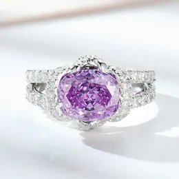 Cluster Rings Bling Amethyst Gemstones Purple Zircon Diamonds For Women Wife Girlfriend Wedding Engagement Bands Chic Jewelry Gifts