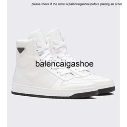 pradshoes High-top Leather Downtown Sneakers Shoes White Black Men Sporty District Comfort Walking Lace Up Trainers Rubber Soles Lightweight Skateboard Walking