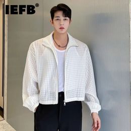 IEFB Men Hollow Out Jackets Personality Zipper Thin Outerwear Casual Short Coat Korean Style Fashion Elgance Top 9A2108 240428