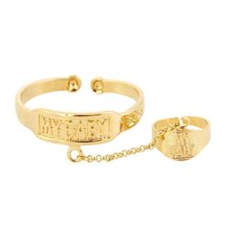 24k Gold plattiert Manschettenarmarm und Ring Trendy Geschnitzter Buchstaben mein Babyarmband für Baby Kind92102653696975