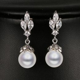 Emmaya Fashion Marquise Shape Cz Pearl Earring White Gold Color Bridal Wedding Earring New Arrival Beautiful Gift9479708