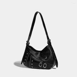 Shoulder Bags A Niche Retro Spicy Girl's Underarm Bag For Women In 2024. Punk Oil Wax Motorcycle With High-end Feel. Cross Trend
