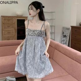 Casual Dresses Onalippa Heavy Industry Sequined Mini Dress Small Fragrance Sleeveless Loose Mid-length Shirts French Style Summer