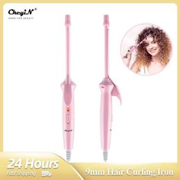 Hair Curlers Straighteners CkeyiN Mini Hair Curling Iron 9mm Curler Wand Professional Curly Tongs Ceramic Electric Salon Styling Tool Small Crimping Iron Y240504