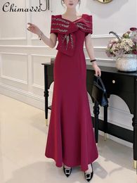 Casual Dresses French Style Women's High-end Beaded Shawl Sheath Fishtail Dress 2024 Spring Summer Fashion Slim Elegant Wedding Party